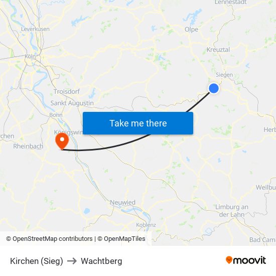 Kirchen (Sieg) to Wachtberg map