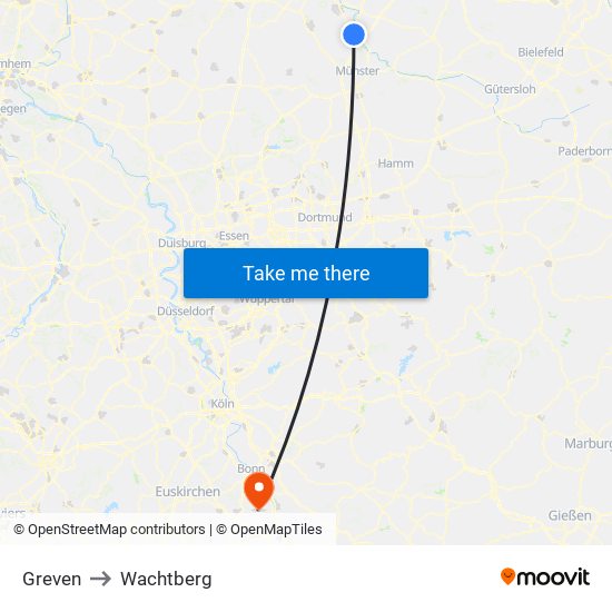 Greven to Wachtberg map