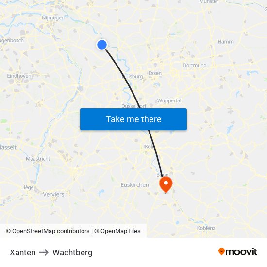 Xanten to Wachtberg map