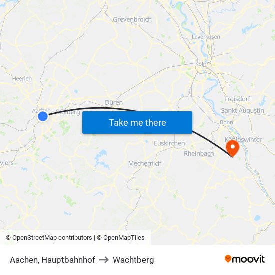 Aachen, Hauptbahnhof to Wachtberg map