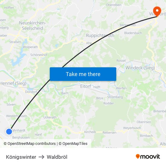 Königswinter to Waldbröl map