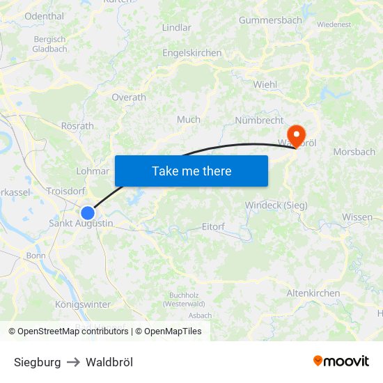 Siegburg to Waldbröl map