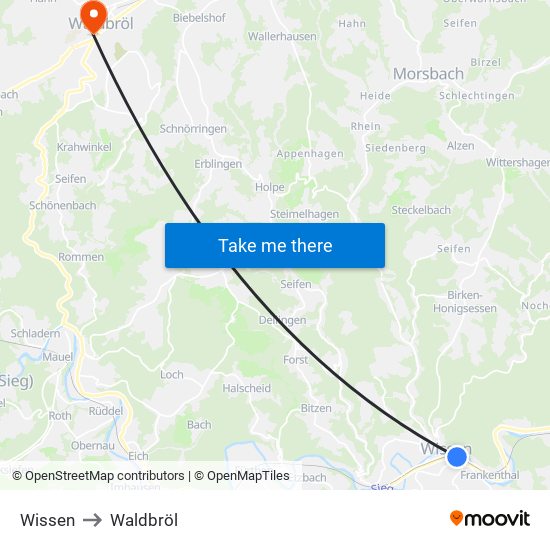 Wissen to Waldbröl map