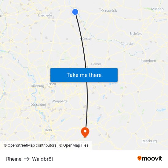 Rheine to Waldbröl map