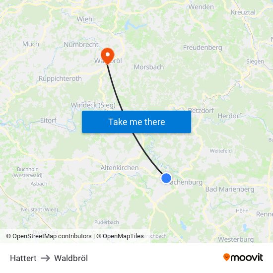 Hattert to Waldbröl map