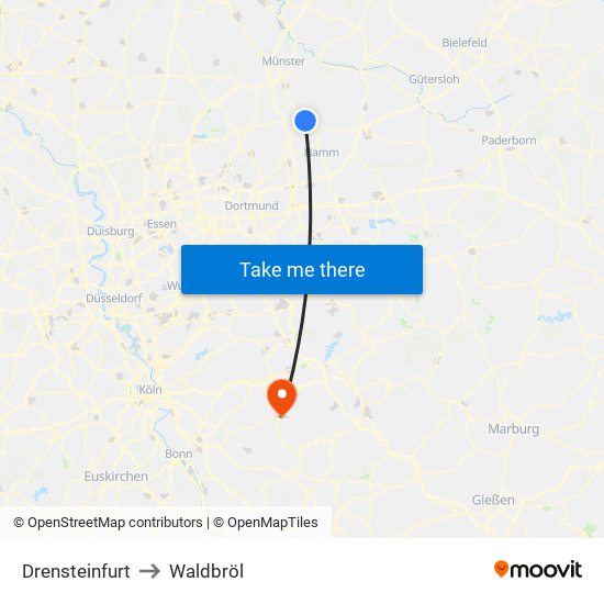 Drensteinfurt to Waldbröl map