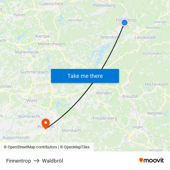 Finnentrop to Waldbröl map