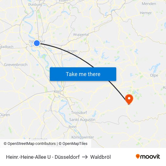 Heinr.-Heine-Allee U - Düsseldorf to Waldbröl map