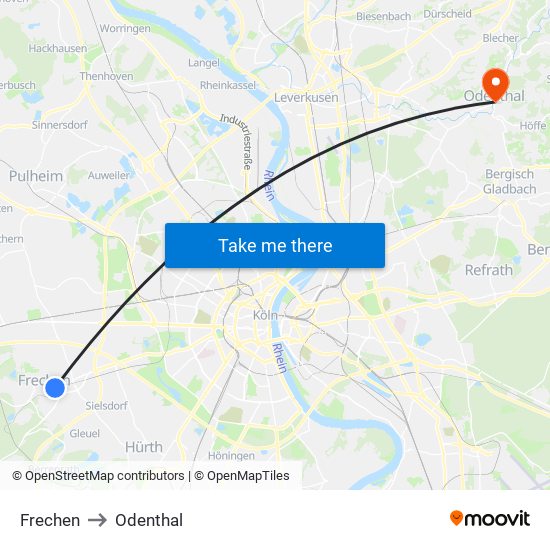 Frechen to Odenthal map