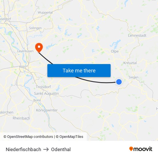Niederfischbach to Odenthal map