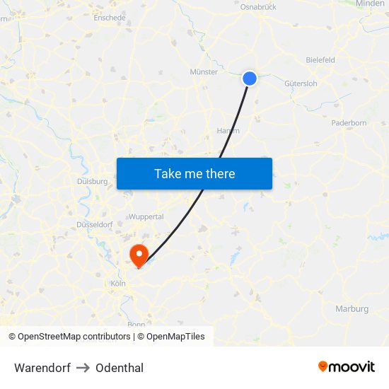 Warendorf to Odenthal map