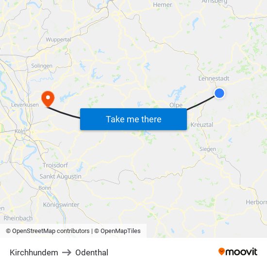 Kirchhundem to Odenthal map