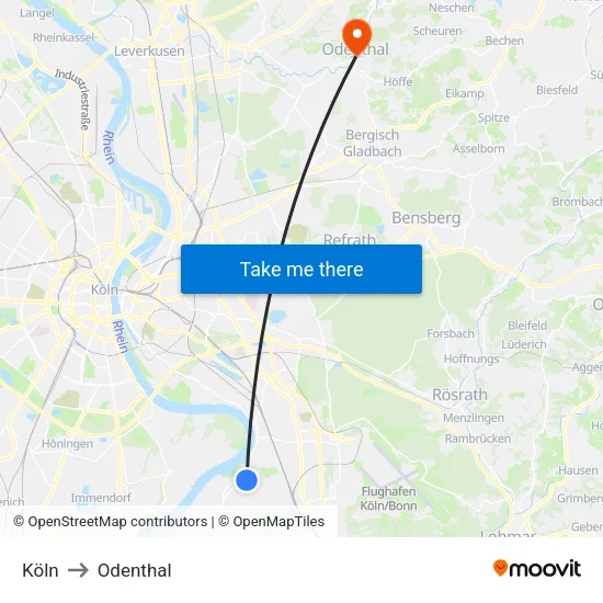 Köln to Odenthal map