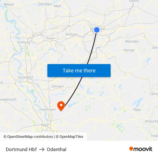 Dortmund Hbf to Odenthal map