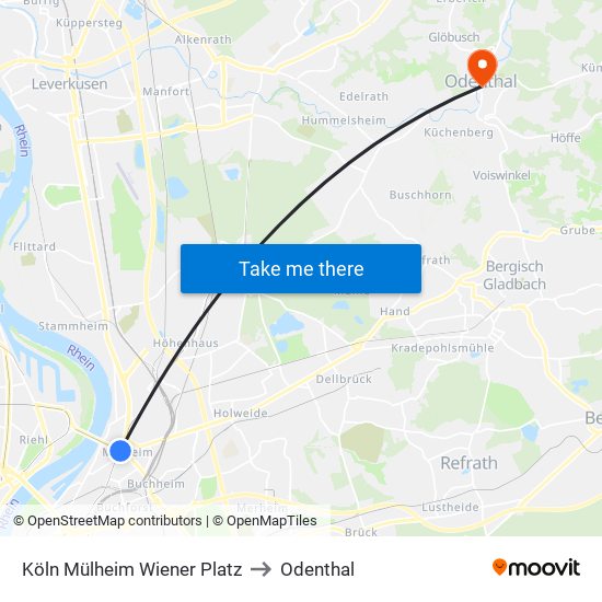 Köln Mülheim Wiener Platz to Odenthal map