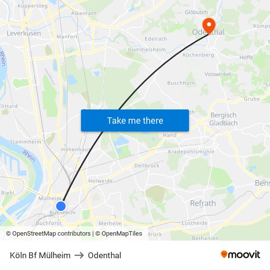 Köln Bf Mülheim to Odenthal map