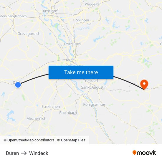 Düren to Windeck map