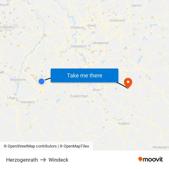 Herzogenrath to Windeck map