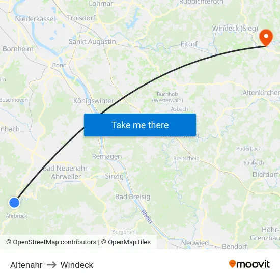 Altenahr to Windeck map