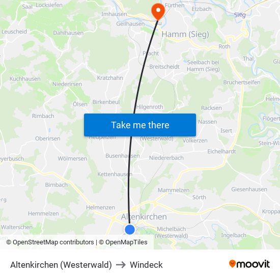 Altenkirchen (Westerwald) to Windeck map