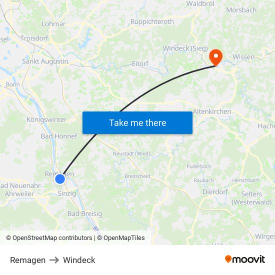 Remagen to Windeck map