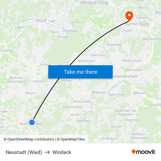 Neustadt (Wied) to Windeck map