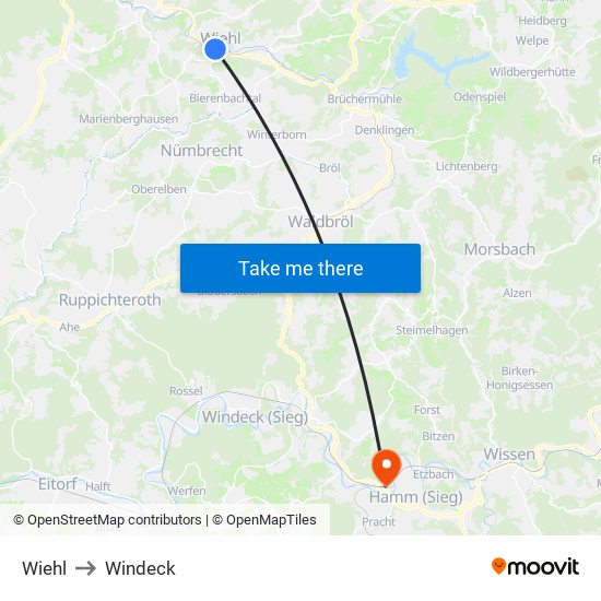Wiehl to Windeck map