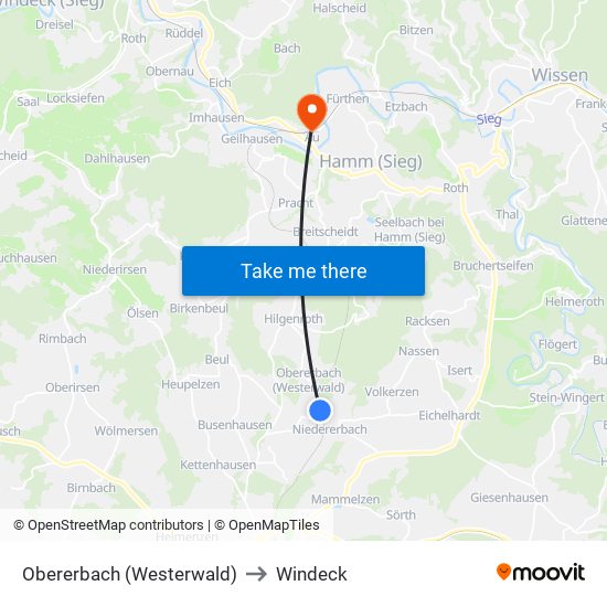 Obererbach (Westerwald) to Windeck map