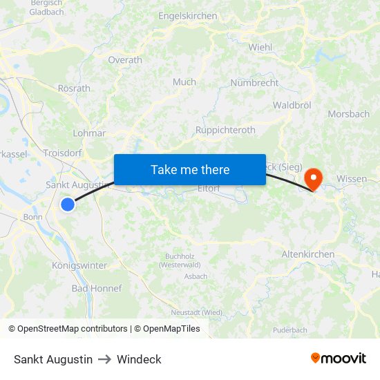 Sankt Augustin to Windeck map