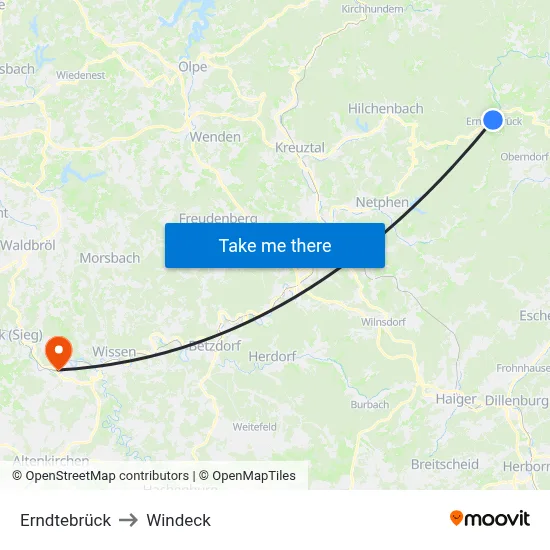 Erndtebrück to Windeck map