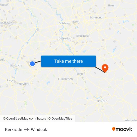 Kerkrade to Windeck map