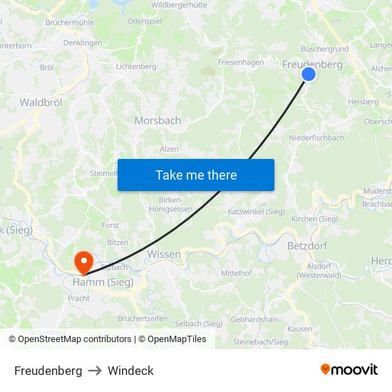 Freudenberg to Windeck map