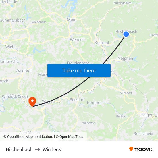 Hilchenbach to Windeck map