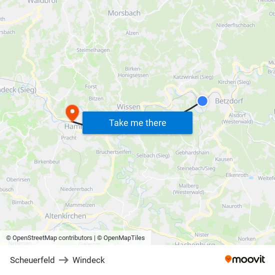 Scheuerfeld to Windeck map