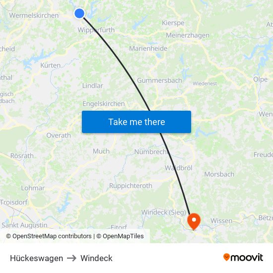 Hückeswagen to Windeck map