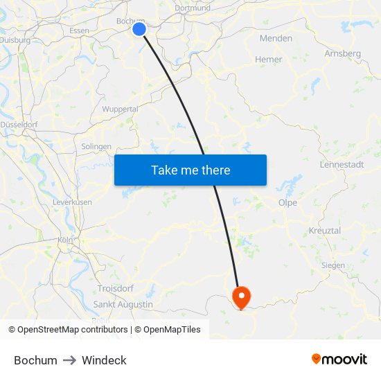 Bochum to Windeck map