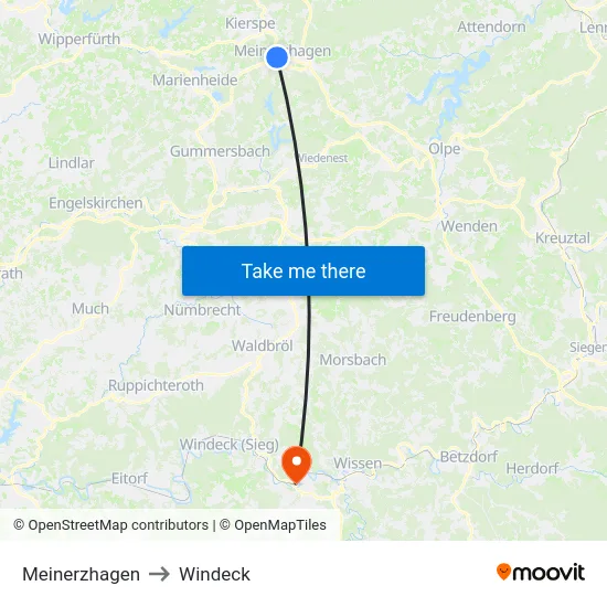 Meinerzhagen to Windeck map