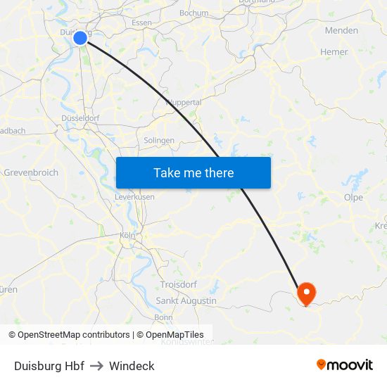 Duisburg Hbf to Windeck map