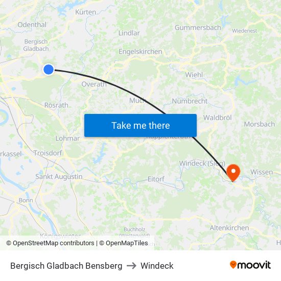 Bergisch Gladbach Bensberg to Windeck map