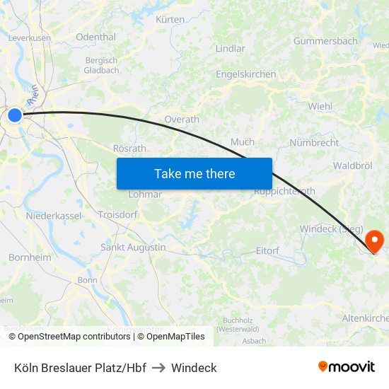 Köln Breslauer Platz/Hbf to Windeck map