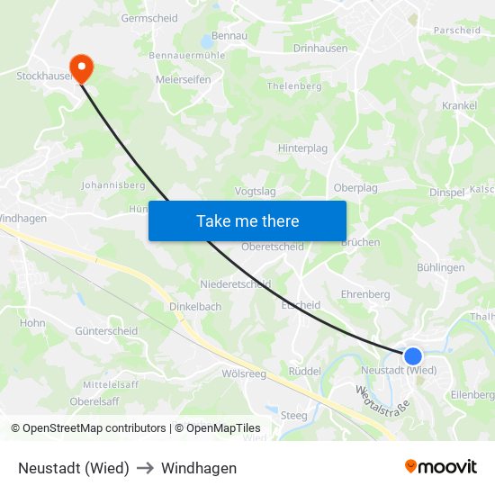 Neustadt (Wied) to Windhagen map