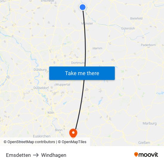 Emsdetten to Windhagen map