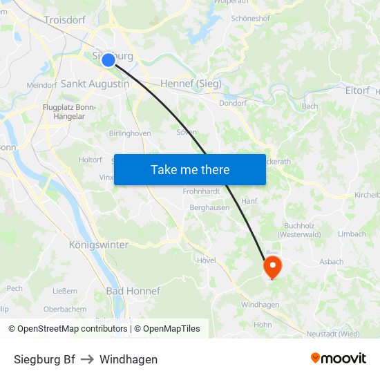 Siegburg Bf to Windhagen map