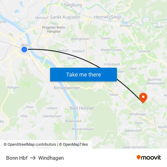 Bonn Hbf to Windhagen map