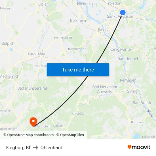 Siegburg Bf to Ohlenhard map