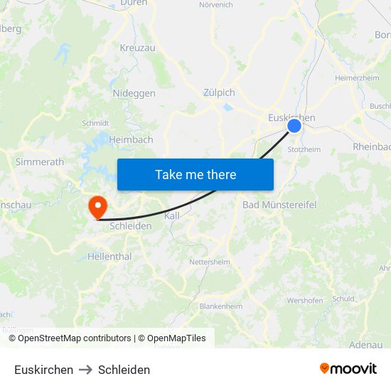 Euskirchen to Schleiden map