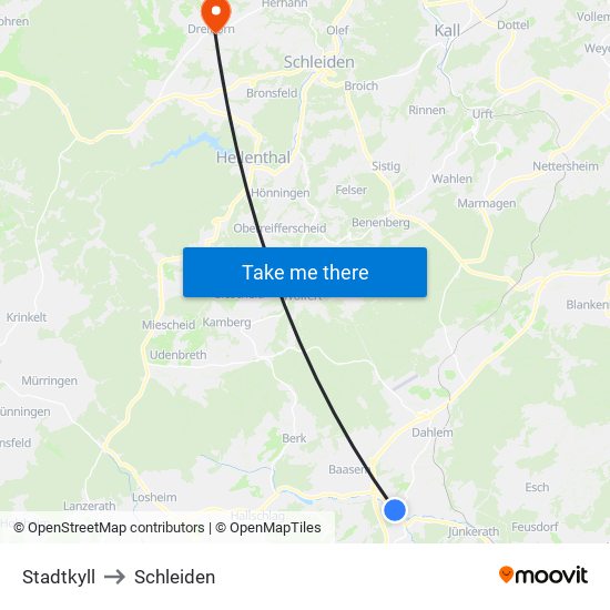 Stadtkyll to Schleiden map