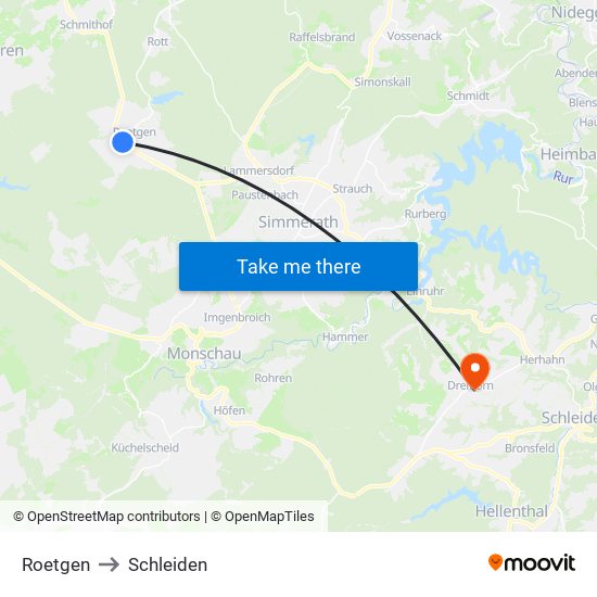 Roetgen to Schleiden map