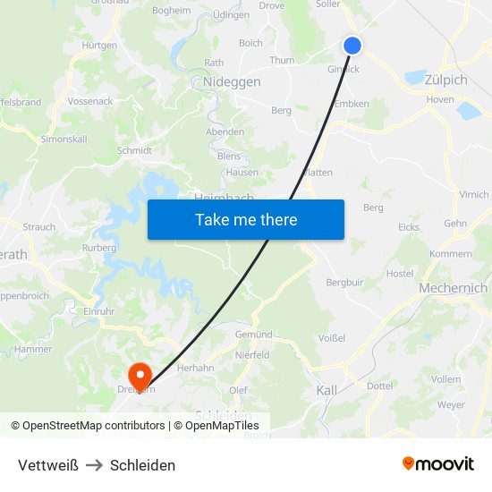 Vettweiß to Schleiden map