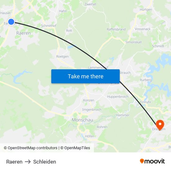 Raeren to Schleiden map